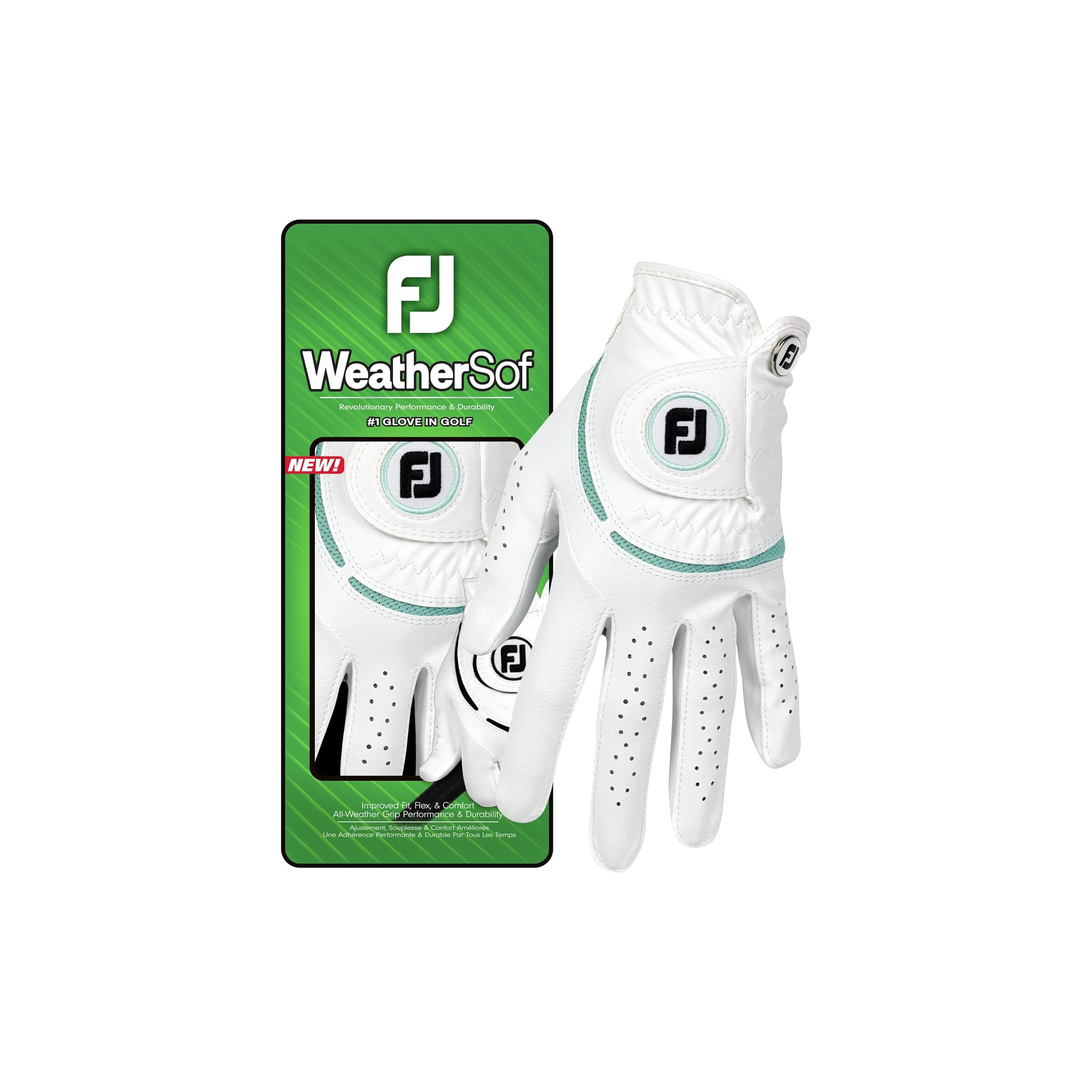 GUANTE DE GOLF FOOTJOY WEATHERSOF BLANCO/TURQUESA