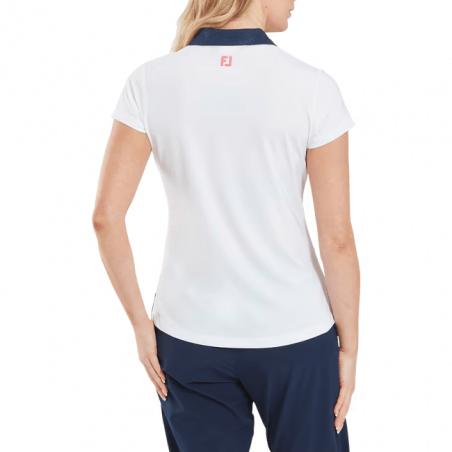 POLO FOOTJOY CAP SLEEVE PRINT TRIM WHT/NVY