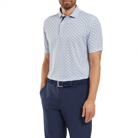 POLO FOOTJOY FIGURE PRINT LISLE WHT/NVY